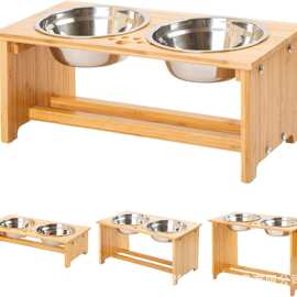 木质狗碗架宠物双碗食盆中小性犬可调节木架猫狗护颈喂食器