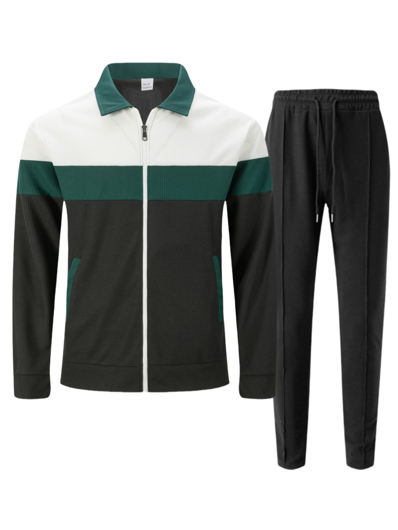 Casual herrset med waffle knit jacka och byxor_voghion.com
