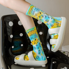 Women's Couple Colorful Cotton Socks, Autumn and Winter Tiedye Medium Socks, Walnuts and Dopamine Colorful Design, Zhuji Socks for Men