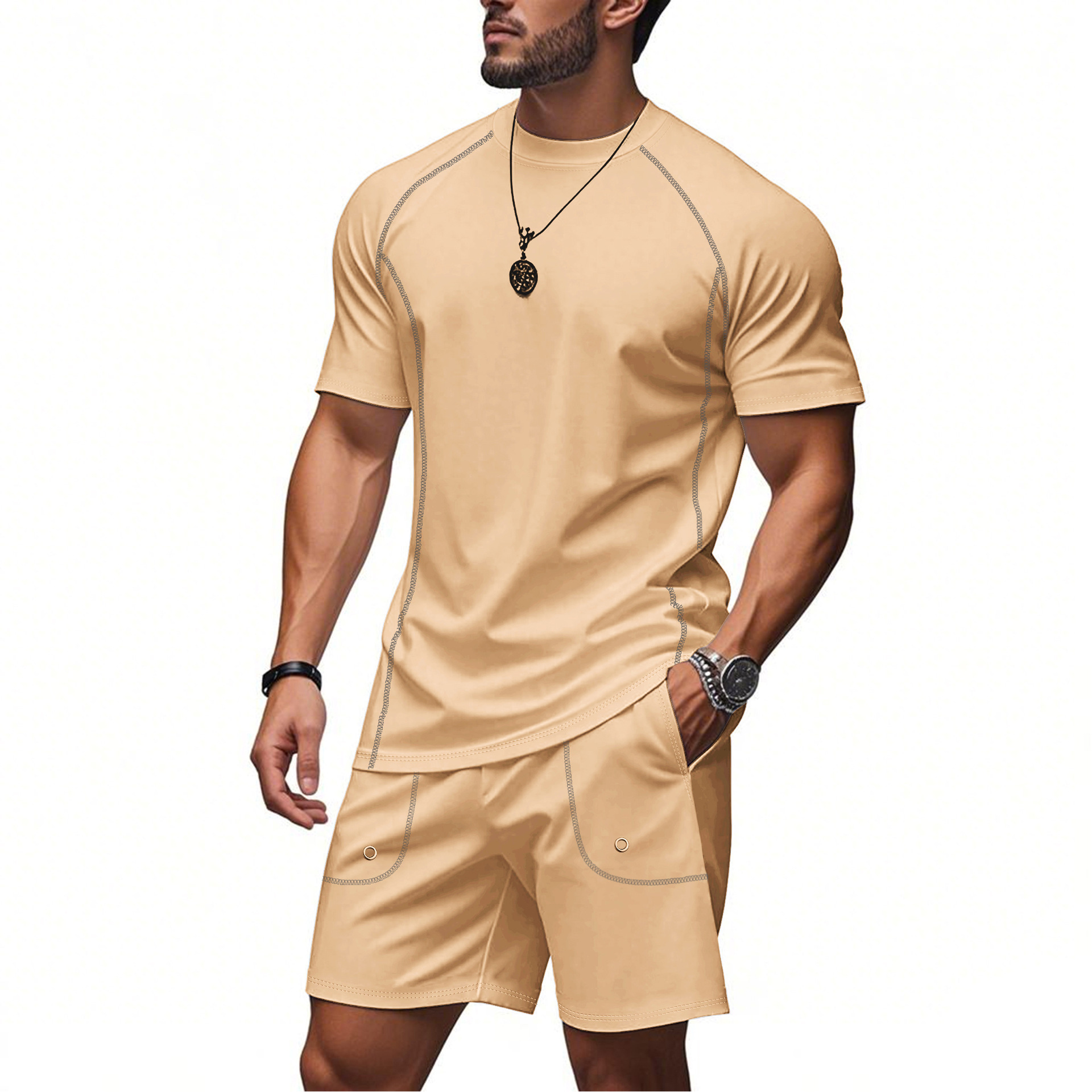 Transfronterizos europeos y estadounidenses TK verano hombre deportivo casual simple estilo americano de hombro pantalones cortos de mangas cortas de dos piezas