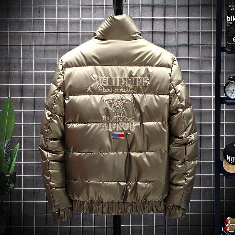 Jachetă de iarnă pentru bărbați, jachetă scurtă din bumbac, brodată, lucioasă, din bumbac, îngroșată, caldă, la modă, de brand, haină_voghion.com