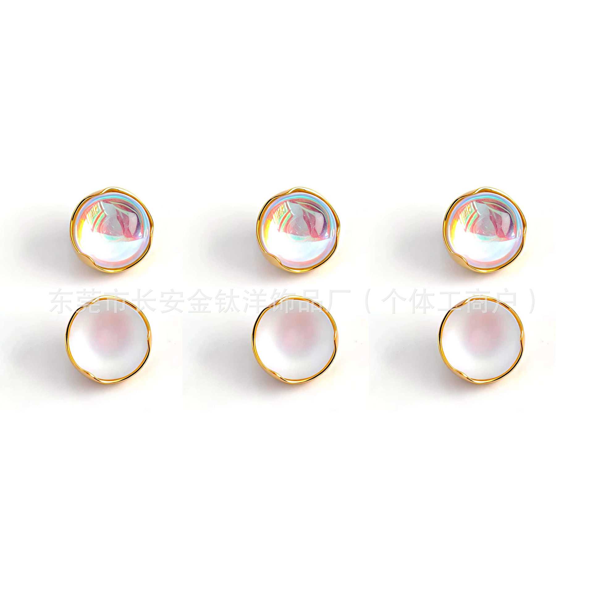 F136 Titanium 18K Gold-Plated Wavy Edge Moonstone Nose Lip Ear Stud Piercing Jewelry detail image 5