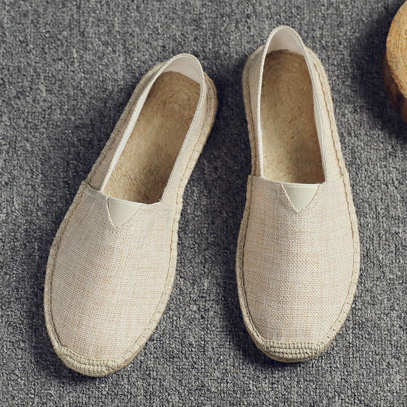 Venta directa de fábrica zapatos de suela de cáñamo de verano zapatos de cuerda de lona de pescador tejido de paja zapatos de lino absorbentes de sudor transpirables perezosos