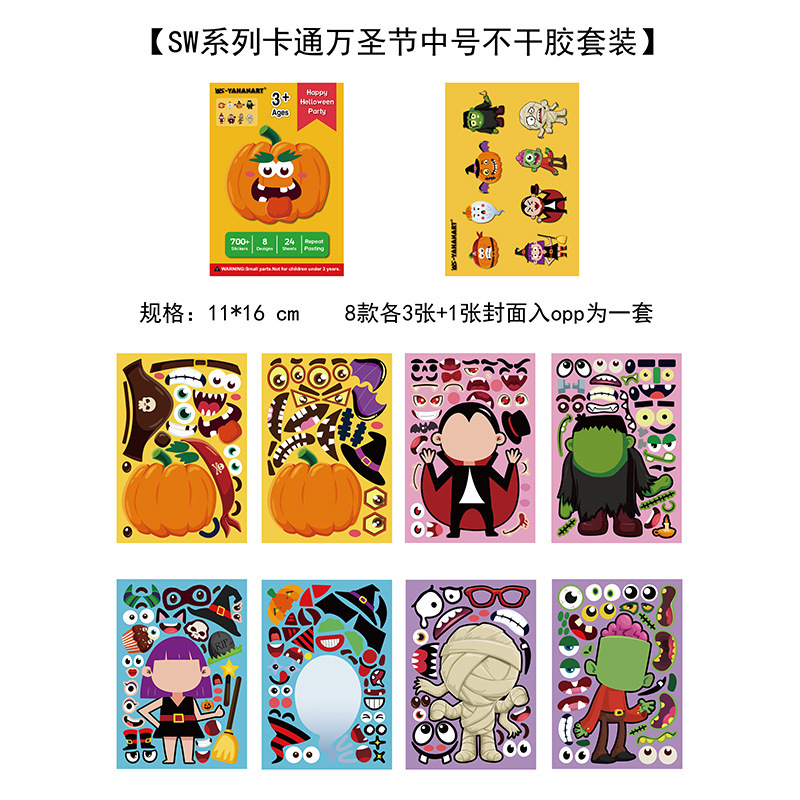 Calcomanías de Expresiones de Monstruos para Juegos DIY de Papel Estucado para Halloween