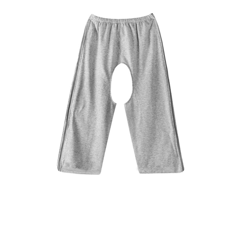 덮지 않은 크롭 팬츠 사이드 지퍼 코튼 그레이