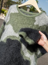 迷彩重工撞色~拉绒100纯山羊绒衫女厚慵懒毛衣2025秋冬新款针织衫