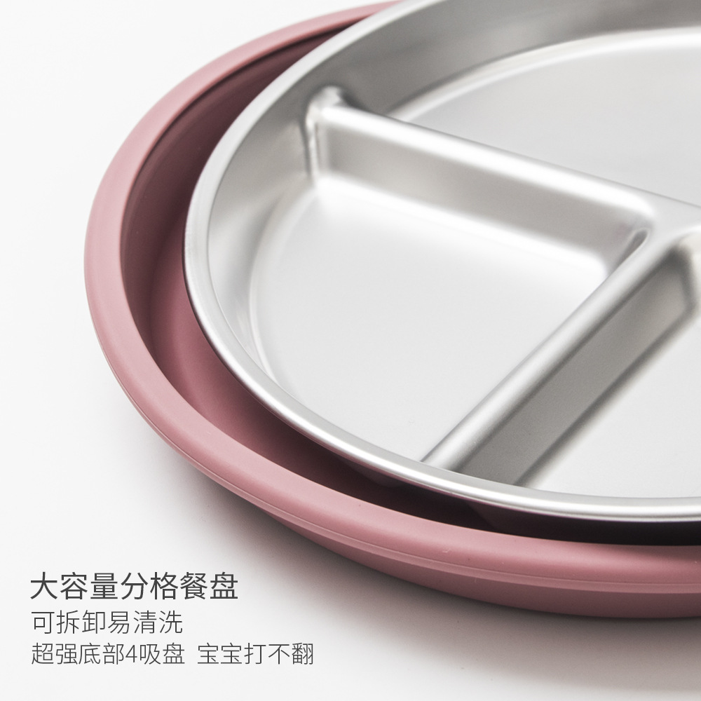 Nuevo silicona acero inoxidable ventosa platos de comedor integrados para bebés alimentación cubiertos de alimentos suplementarios para niños cucharas de cucharas de taza conjunto