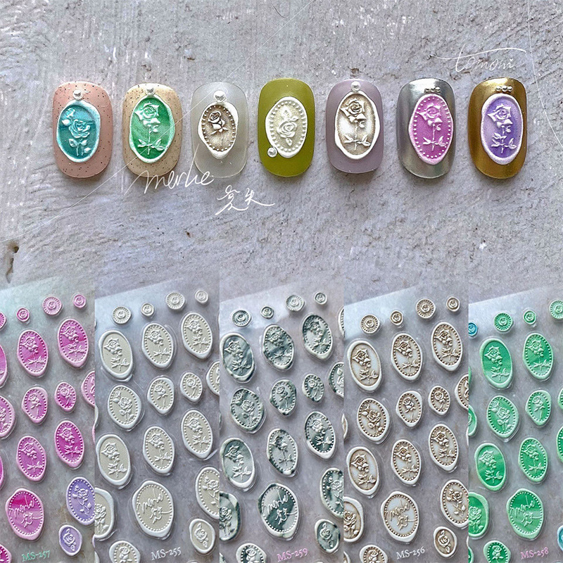 Tomoni nombre de la articulación en relieve de uñas pegatina yeso cabeza retrato Rosa retro etiqueta engomada del clavo sello de 5 colores tridimensional