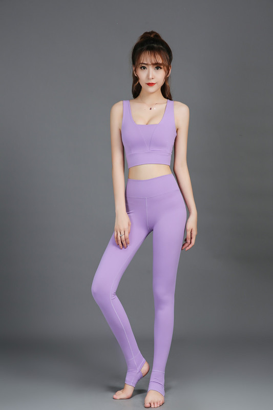 ヨガスーツ女性の紫色のフィットネス服ツーピース春と夏のスリムコットンスポーツウェア + フットパンツ新しい|undefined