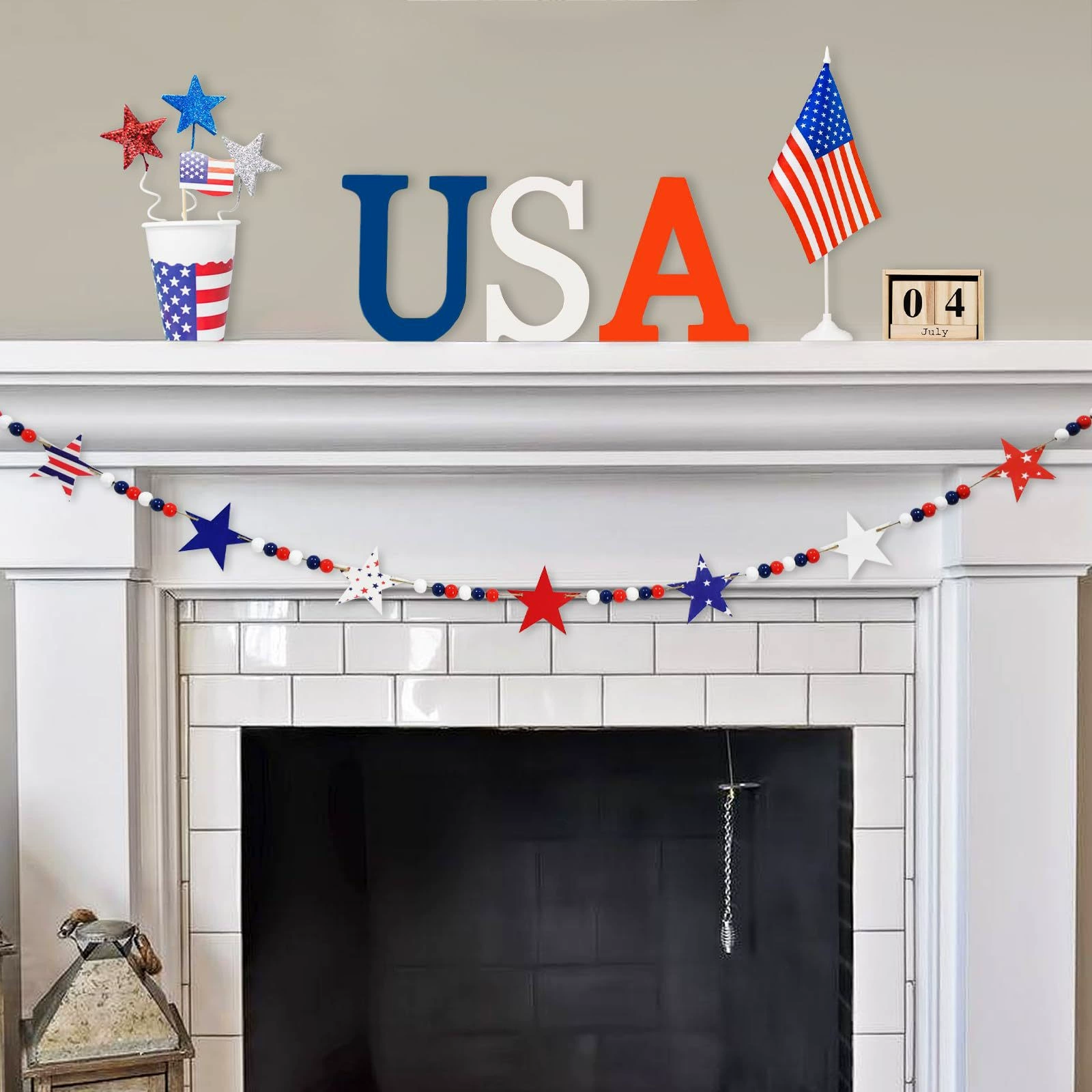 2025 новых кросс-бордерных бусин с изображением звезды ко Дню независимости, американский национальный день, деревянные бусины с флагом, цветы, украшение для камина