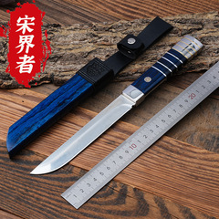 户外野营现货大马士革钢直刀木鞘小刀家用露营高硬度防身户外锋利