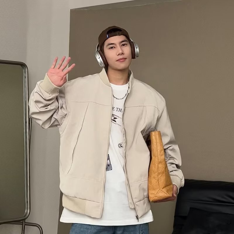 Japanese Style Retro Handsome Stand-Up Collar Baseball Jacket for Boys Autumn and Winter Korean Style Bf Loose Design Jacket Top