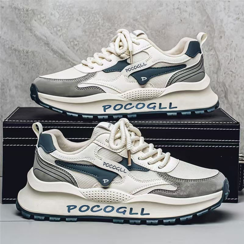 Giày sneaker nam thân lưới thoáng khí chống hôi, đế cao su gót thấp 1–3 cm, dây buộc phía trước — 0766 trắng xanh, 0766 đen xám, 0766m Đỏ