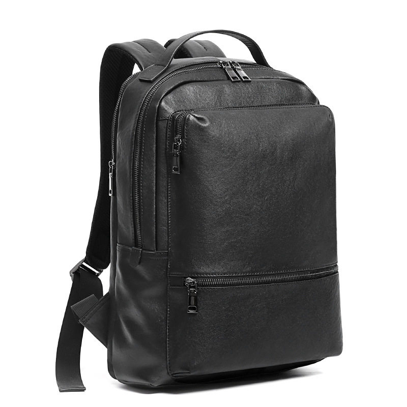 Ba lô da bò lớp đầu nam 15.6 inch công sở, ba lô laptop du lịch 32×12×42 cm — Màu đen