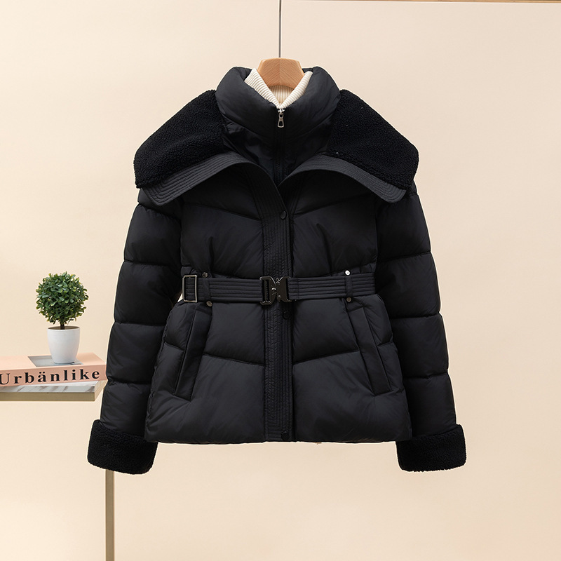 綿コートレディースショートフェイクツーピース模造ラムウールスプライシング防寒服2025冬の新しいファッションウエストコート小柄な人向け|undefined