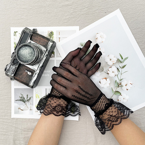 Fashionable Summer Thin Personalized Mesh Gloves White Ceremonial Women's Wedding High Elastic Spandex Sunscreen Gift Gloves