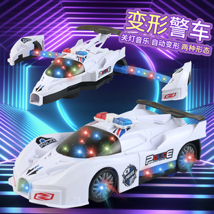 Cross-border electric deformation toy car light music universal police car motorcycle boy model car stall wholesale