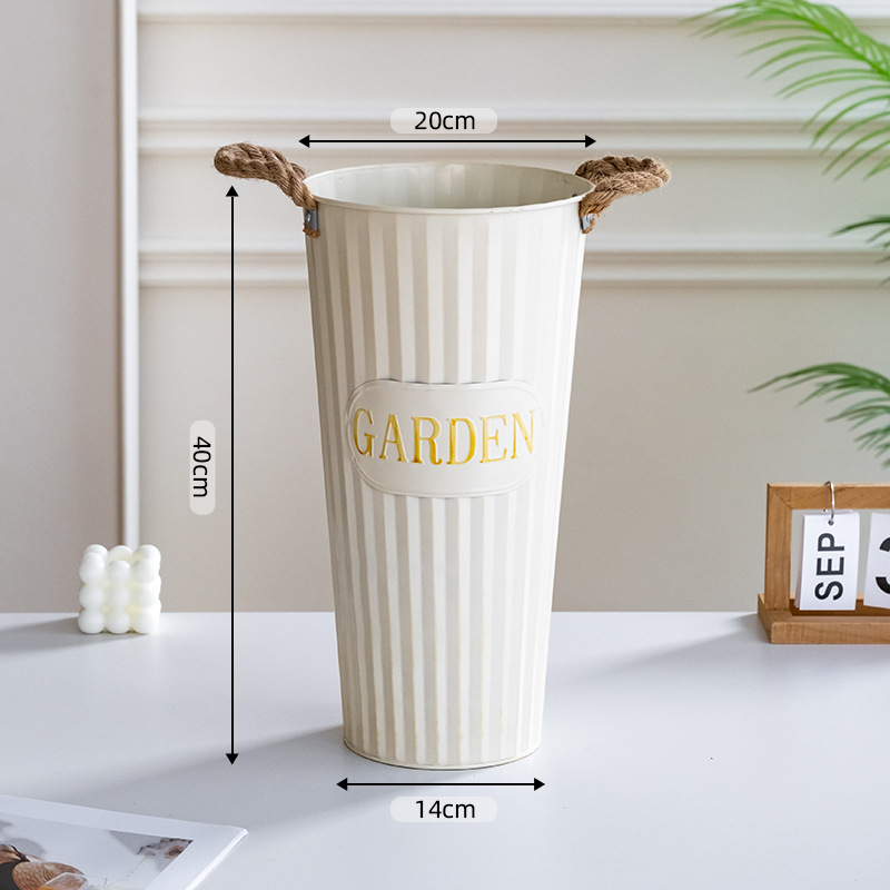 Retro white hemp rope bucket height 40cm