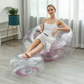 新款充气亮片沙发带脚蹬单人透明沙发躺椅摄影礼品午休充气折叠椅
