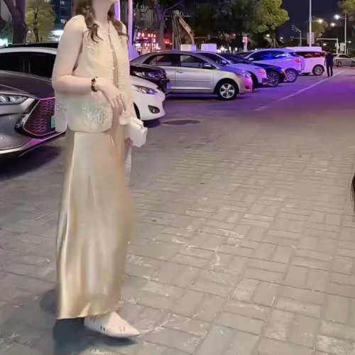 25590 Love Mei Yuan 2025 Summer New Advanced Heavy Work Tank Top Long Dress Fashion