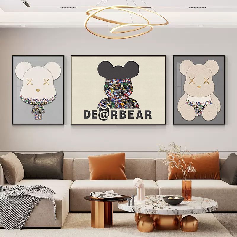 暴力的なクマの装飾画ソファ背景壁画リビングルームの絵画トレンディなブランド壁画モダンなシンプルなライト高級感吊り絵画|undefined