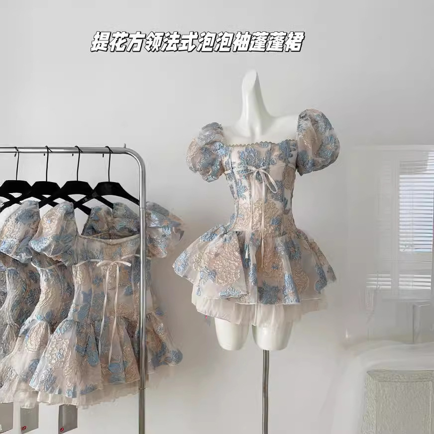 MILLAIDI泡泡袖连衣裙女设计感拼接2024法式甜美可爱短款连衣裙