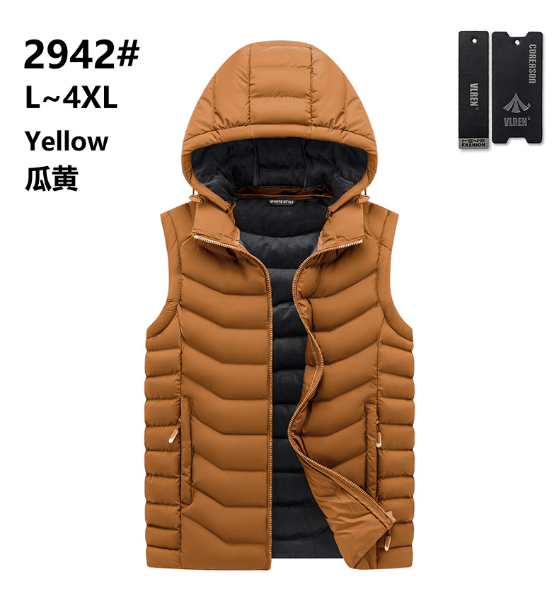 Chaleco de hombre transfronterizo moda casual costilla Chaleco de algodón con capucha desmontable color sólido fábrica Comercio exterior chaleco al por mayor