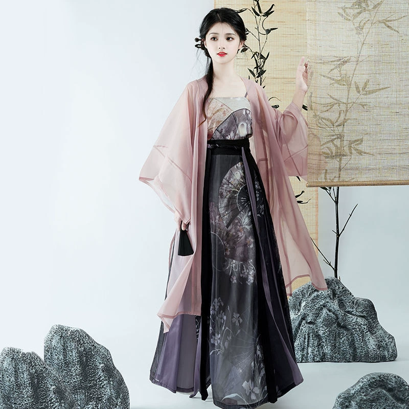 Новый китайский усовершенствование Hanfu Girl [Pictorial Fan] Song Chonggan Temple Chemple Three Summer Осенний Новый национальный стиль