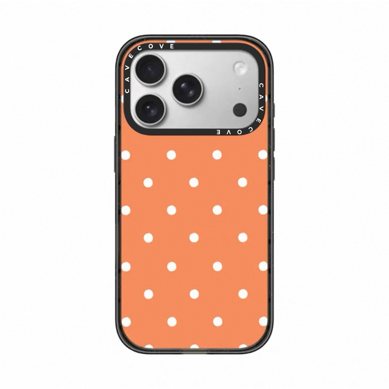 Orange background with white polka dots, transparent-black frame
