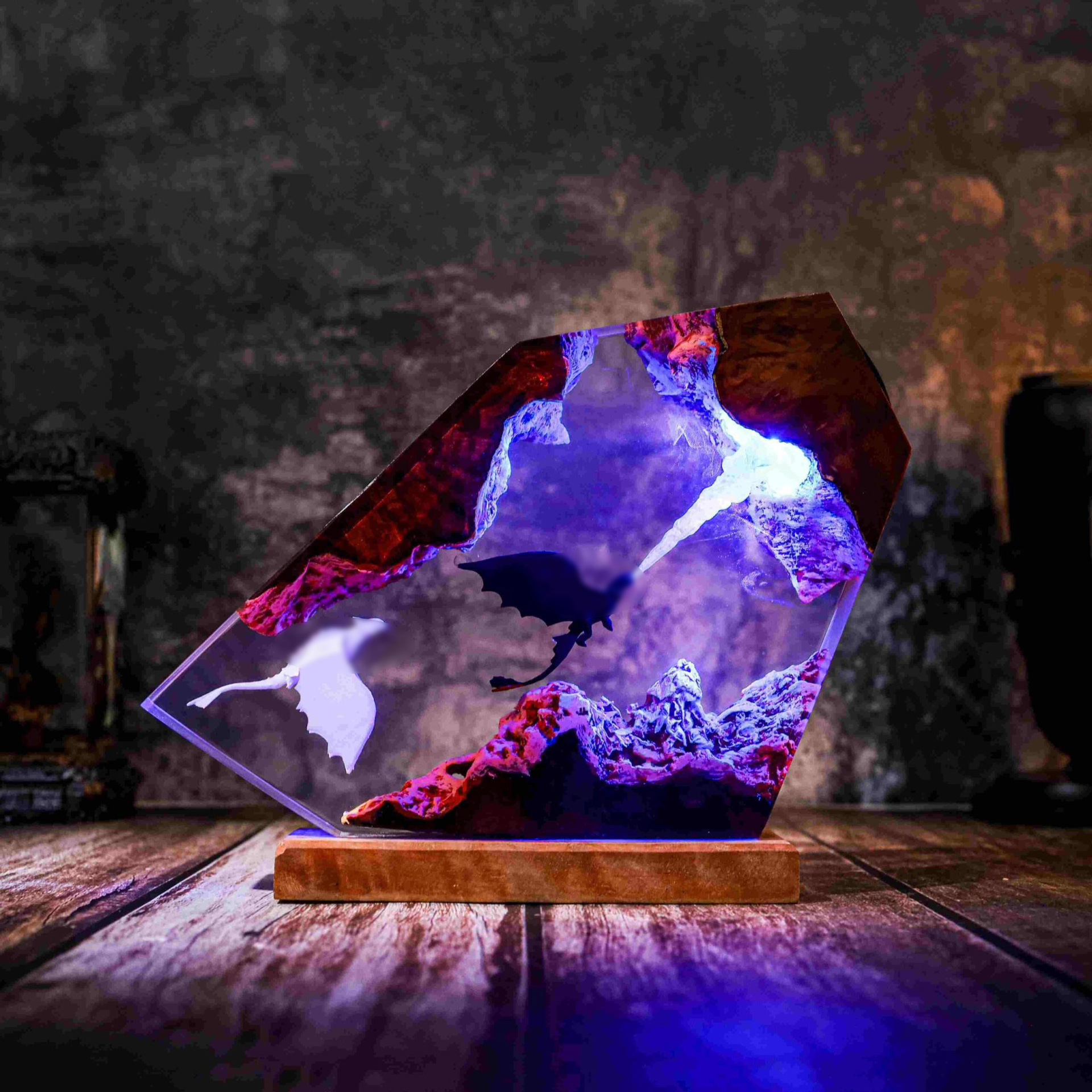 Nuevo chorro de fuego sin dientes HTTYD resina lámpara de noche LED luz epoxi de color una generación