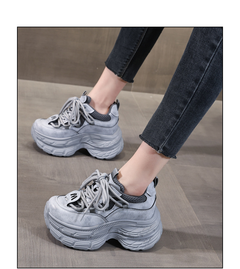 Giày sneaker nữ đế dày tăng chiều cao, mặt lưới thoáng khí, phong cách bánh xốp — Màu be chi tiết 18