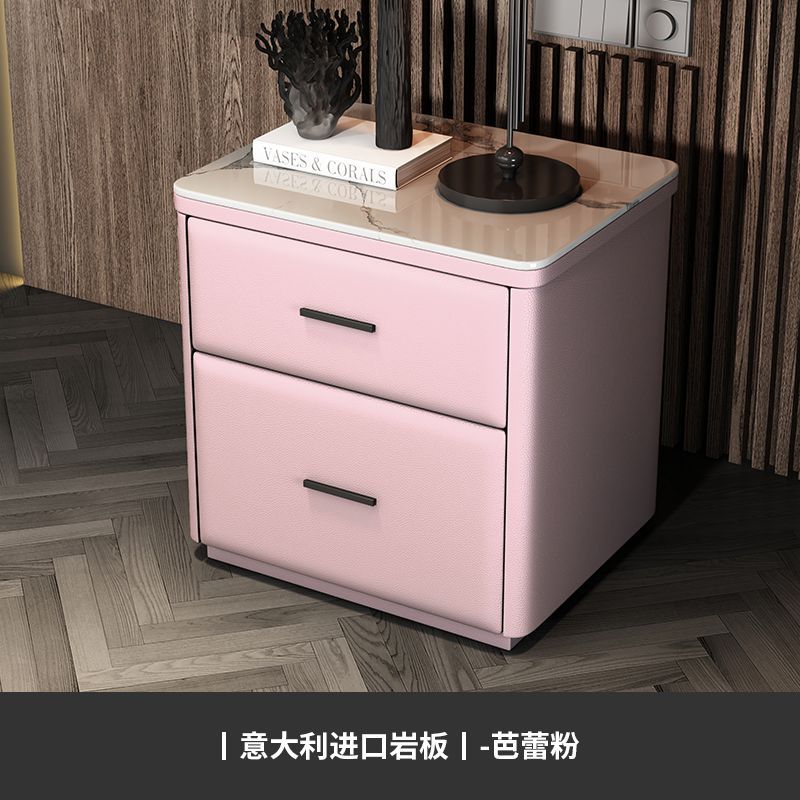 크림 파우더 솔리드 우드 프레임 마이크로 화이버 가죽 + 록 플레이트 테이블 탑