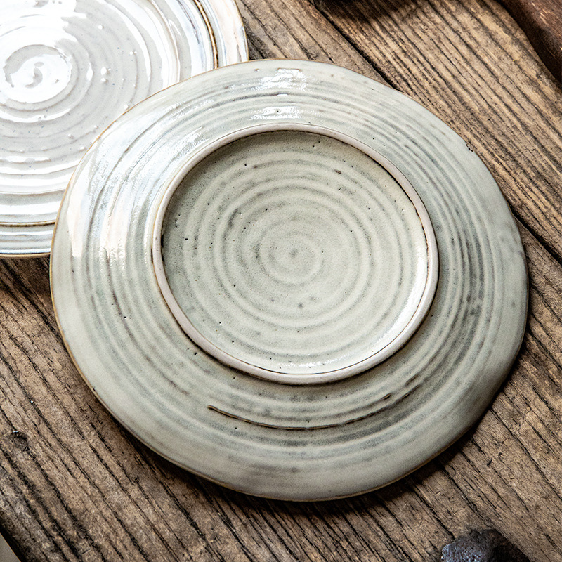 Placa de rosca irregular increíble, placas de cerámica de 7,5 pulgadas, placas de comida occidentales retro, placas de filete de exportación de restaurantes