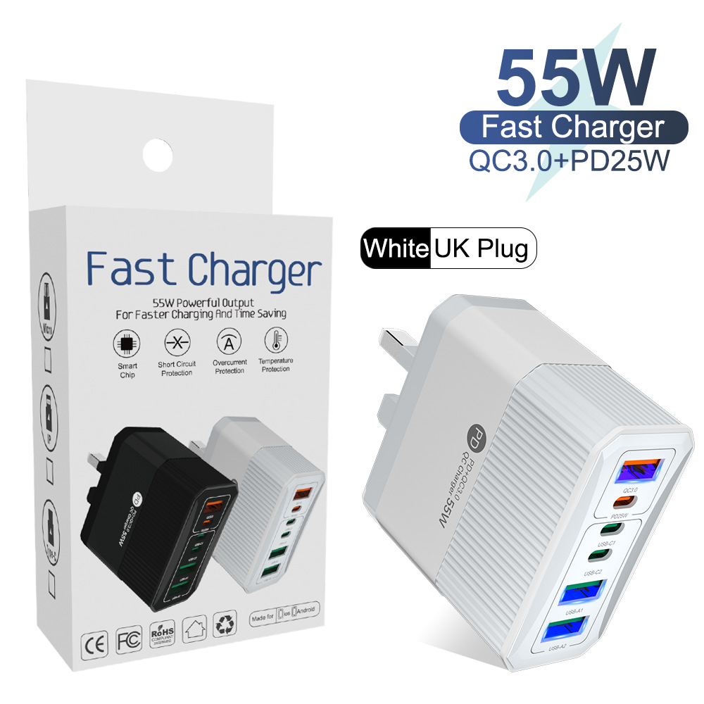 QC3.0+PD25W 6포트 영국 표준(소형 패키지) 흰색