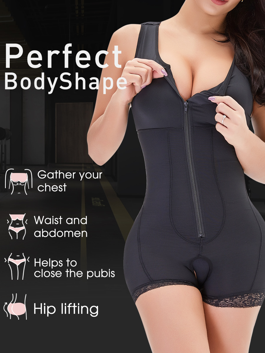 European and American large size fat woman one-piece shapewear zipper tummy-holding push-up breast-supporting butt-lifting shapewear D068B