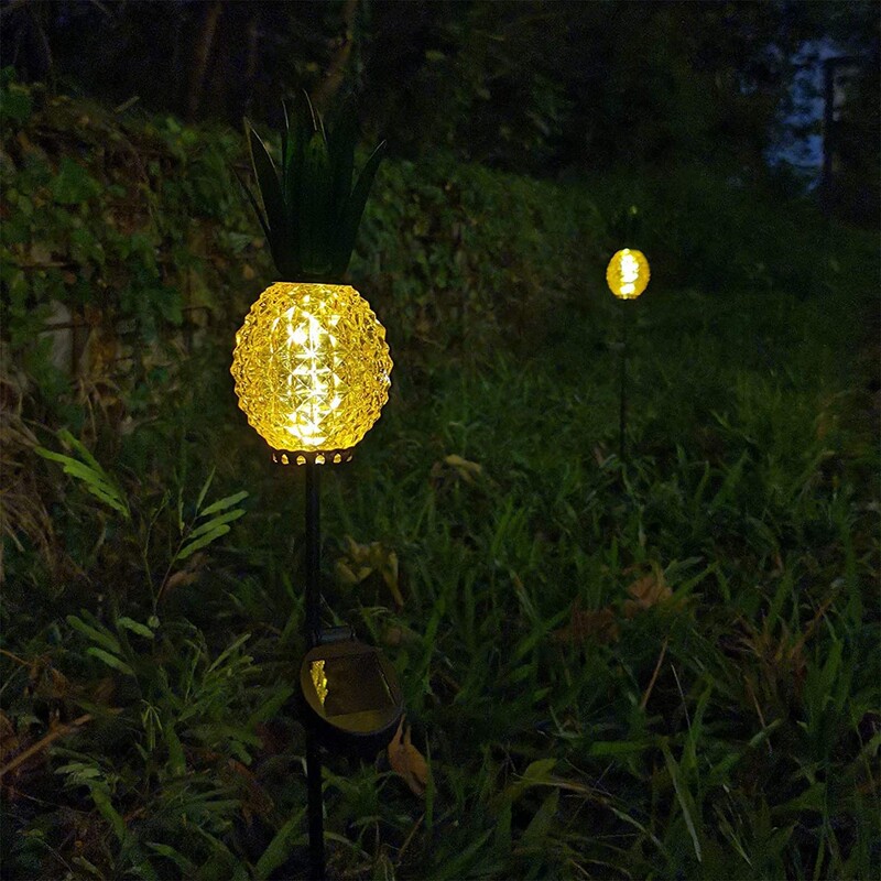 Solar pineapple glass lamp LED glass pineapple shape metal iron ground plug garden lamp with light control induction Solar pineapple glass lamp LED glass pineapple shape metal iron ground plug garden lamp with light control induction