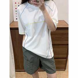 美式潮牌撞哈苏线短袖T恤男女款夏季宽松休闲百搭运动风圆领上衣