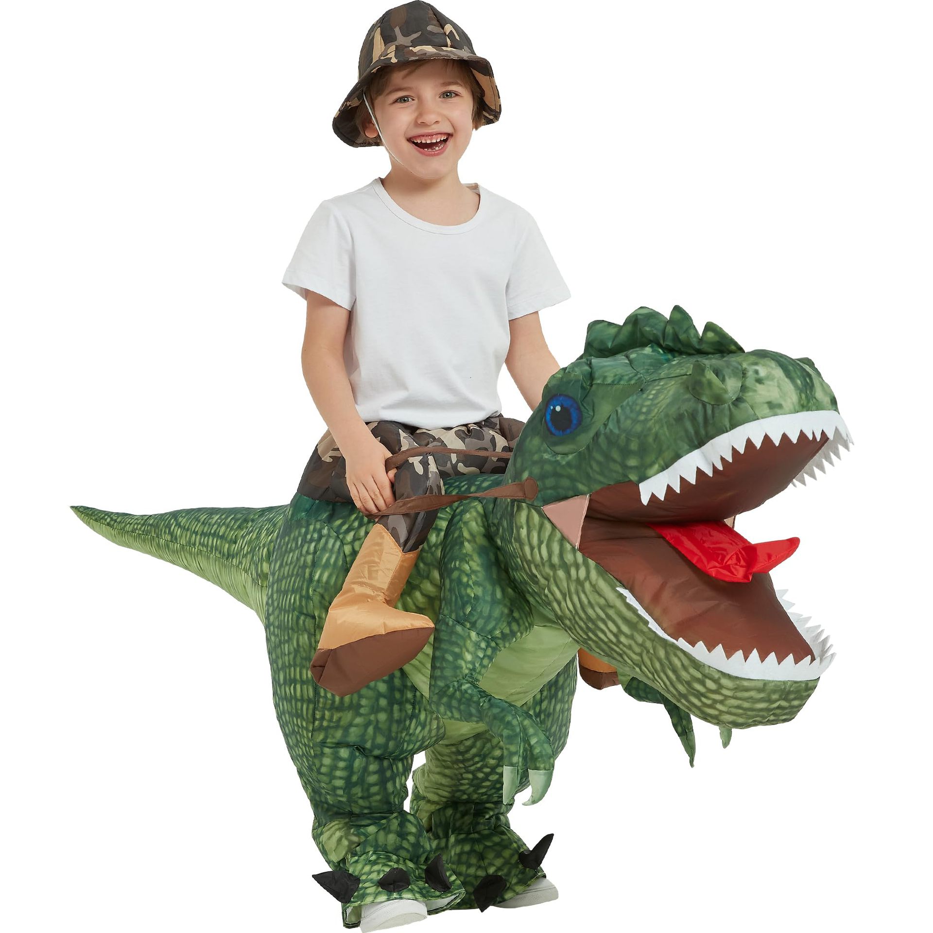 Montar dinosaurio montura Día del niño Disfraces de Halloween Fiesta divertida Tyrannosaurus rex pequeño dinosaurio ropa inflable