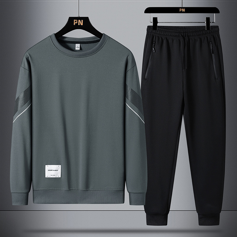 Nuevo conjunto de sudadera informal para hombre de primavera y otoño, sudadera de cuello redondo, pantalones largos, conjunto deportivo de dos piezas de marca moderna para hombre