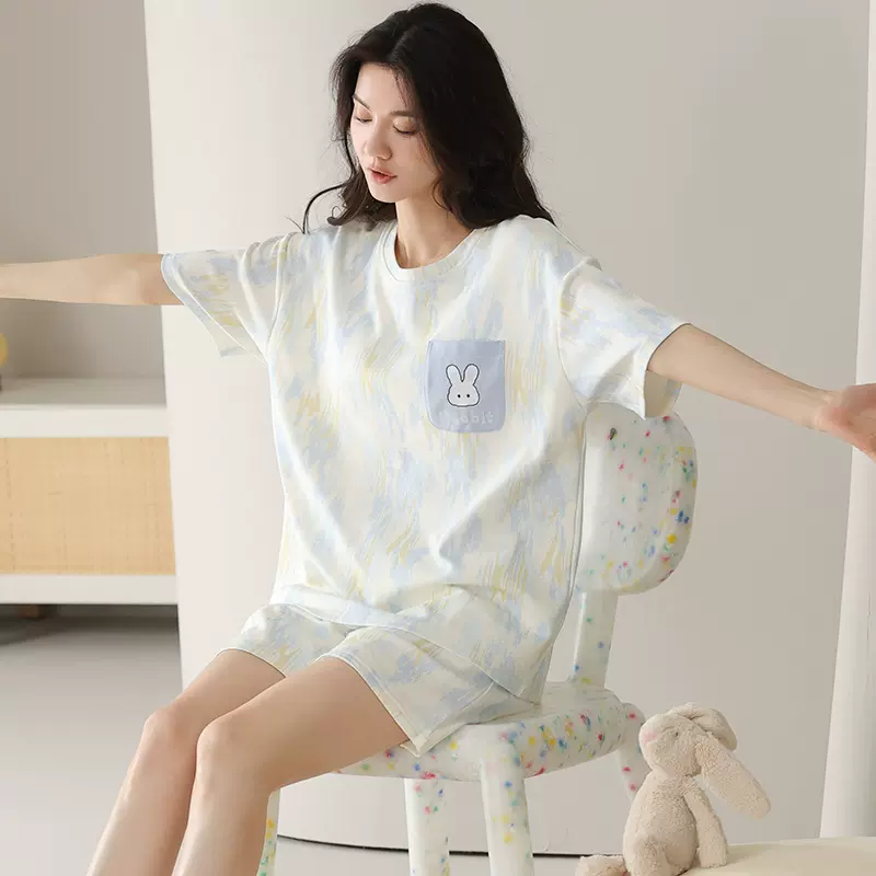 2025夏季爆款睡衣女纯棉短袖短裤可外穿夏天薄款家居服套装可代发