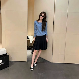 babywool 私服卷边船领九分袖100%绵羊毛衫针织打底上衣