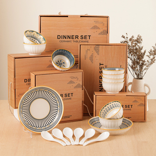 Cross-border creative Nordic ceramic tableware set opening gift ceramic bowl and plate gift box set insurance company corporate gift