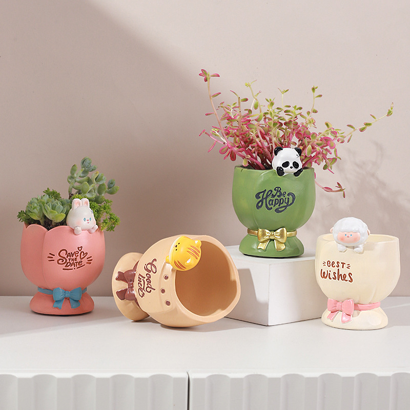 Chậu Cây Resin Chậu cây mọng nước mặt cười hoạt hình resin, chậu mini trang trí cửa sổ, nhà và tiểu cảnh (RG-191)