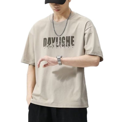 Men's Summer Short Sleeve T-Shirt with Ins Trend Letter Print, Crew Neck, Sporty Casual Loose Half Sleeve Top