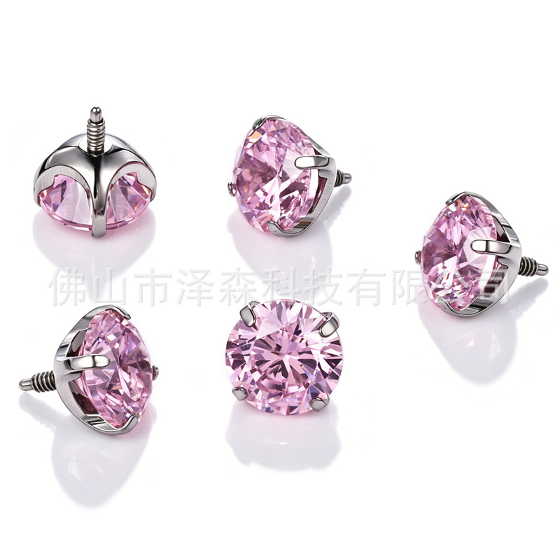 F136 Titanium Alloy Ear Stud with Long Prongs, 5A Claw Zirconia, Bowl Base Claw Setting Ear Bone Stud, Body Piercing Jewelry detail image 8
