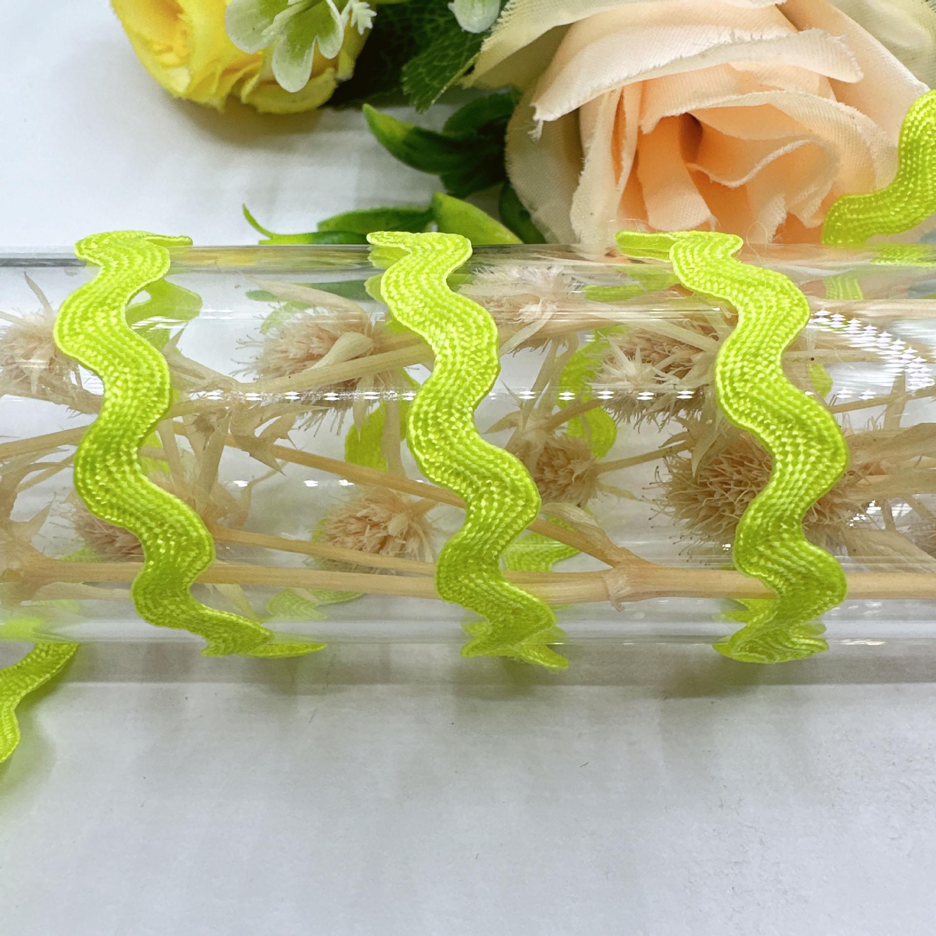 En stock mm onda de color sólido en forma de S borde curvo encaje cinta cortina sombrero ropa para niños accesorios de la boda accesorios de la ropa