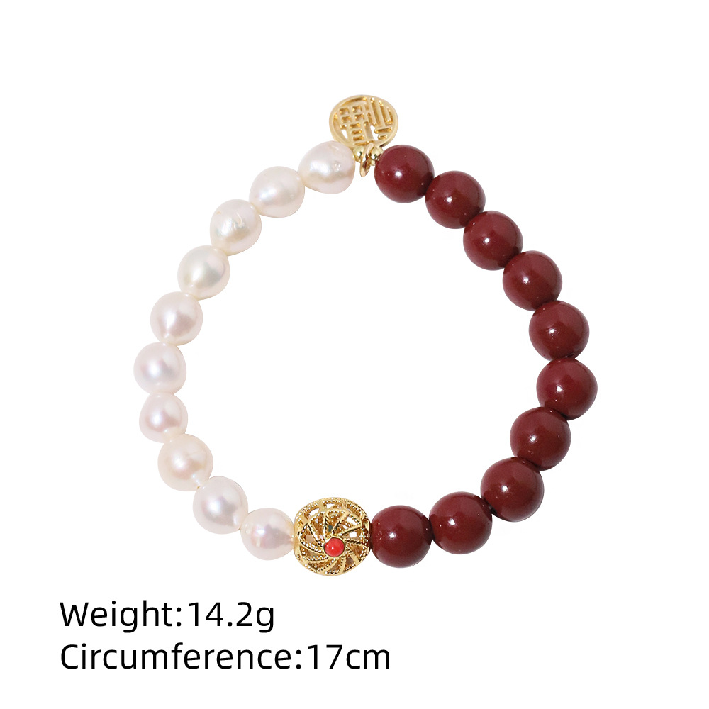 Retro auténtico cintabrio Jintao azul Fu mano de perlas de agua dulce natural temperamento de pulsera multifacé para la esposa de la novia