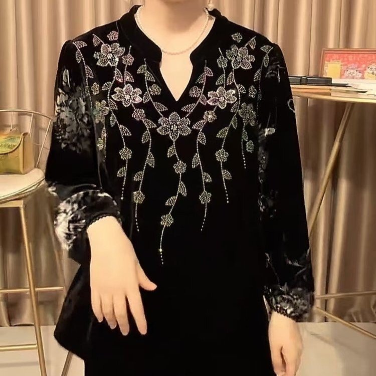 一件代发直播爆款2025秋季新款是丝绒长袖妈妈装打底衫上衣|undefined