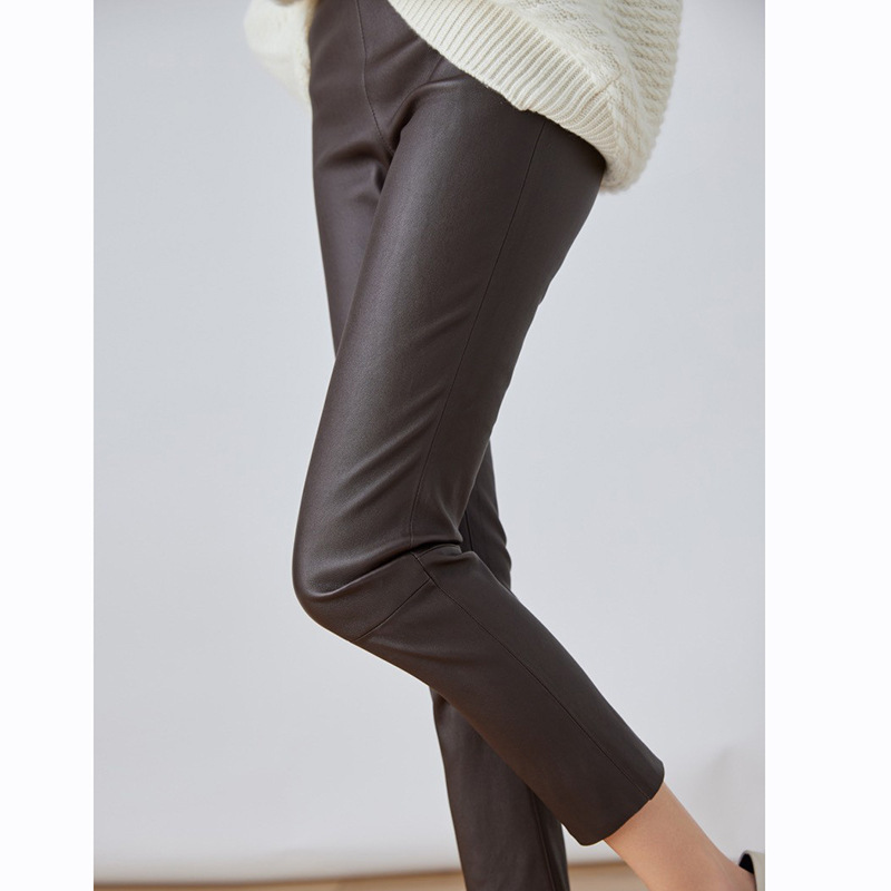 Genuine Leather Stretch Leather Pants 2043 Autumn and Winter New Style Simple Bottoming Elastic Waist Small Leg Pants Versatile Goatskin Casual Pants