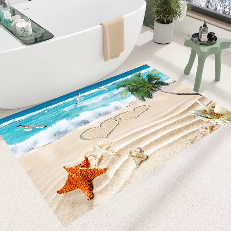Tapis de bain océan 3d style plage antidérapant absorbant_voghion.com